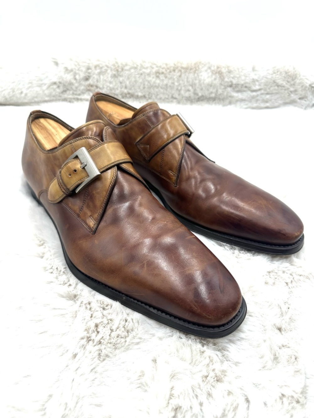 Magnanni Marco Single Monk Strap Loafer - Cognac Brown Leather mens size 13 M